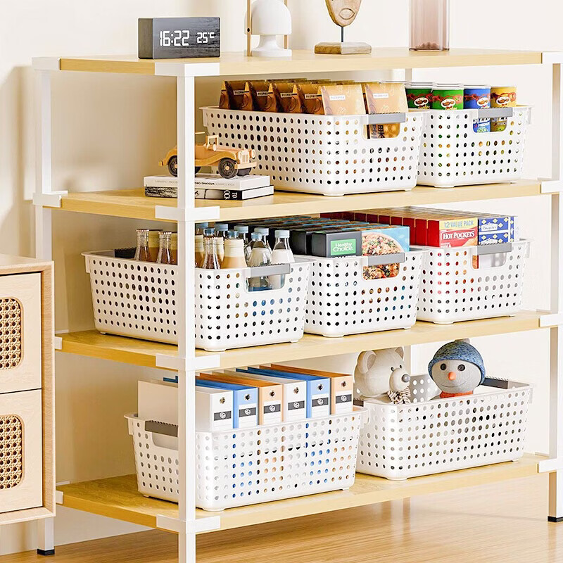 稻草熊收纳篮家用带盖奶油风手提收纳箱玩具零食收纳杂物整理箱组合装 象牙白收纳筐5个