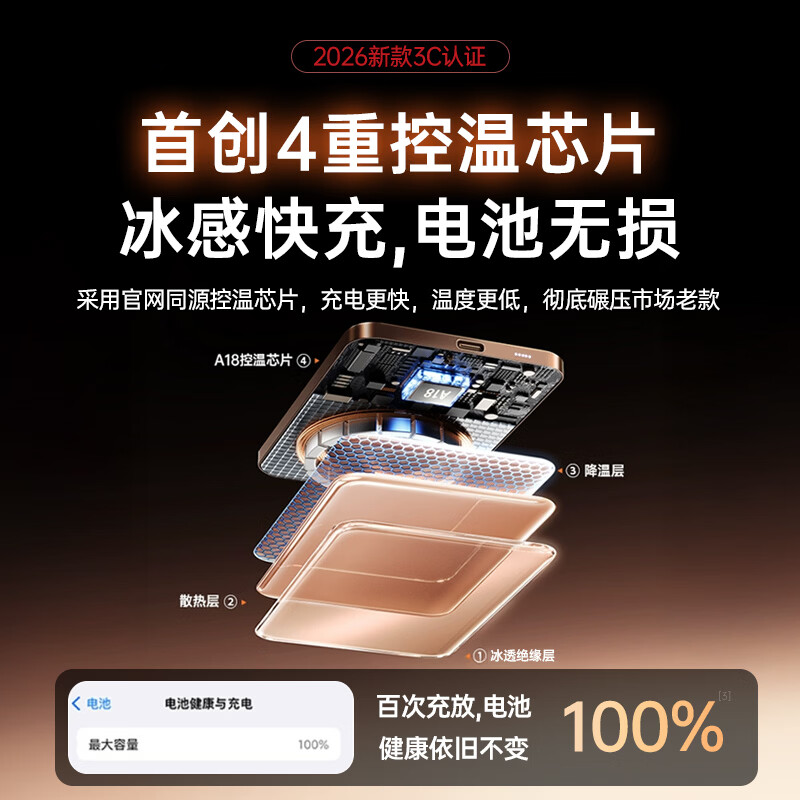 迎欧【国家抽检合格丨可上飞机】适配苹果MagSafe磁吸充电宝超薄无线快充移动电源大容量小巧新国标 【10000mAh-沙漠金】国家抽检安全电芯 官芯正品丨双向快充丨可上飞机