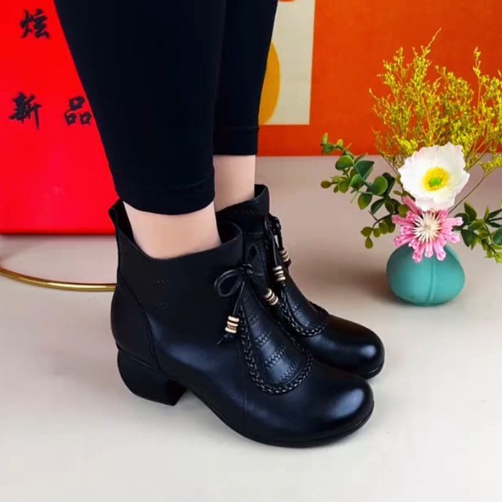 2026新款软皮秋冬加绒保暖舒适百搭防滑粗跟洋气女士棉鞋Z-cc-1 黑色单里 40