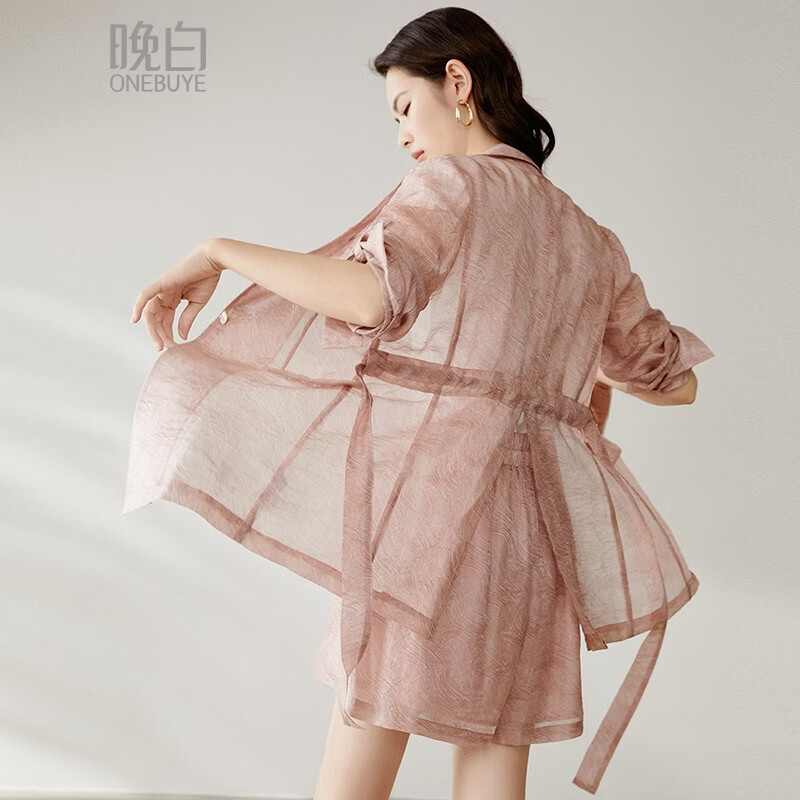 晚白【新品】2026年春款经典西装领休闲上衣莱赛尔宽松轻薄西装外套女 粉色 M