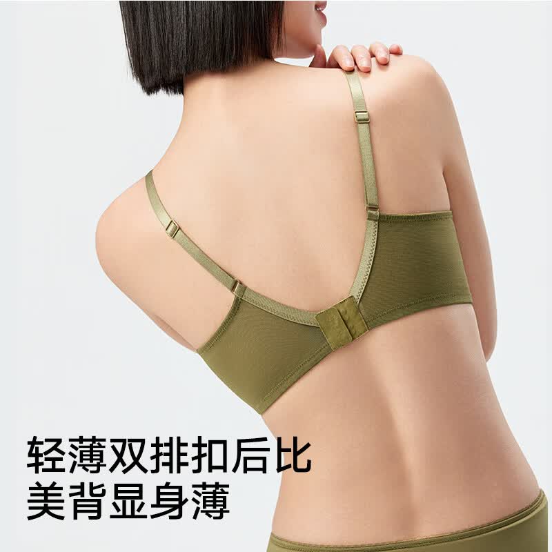松山棉店山茶花真丝文胸桑蚕丝柔软性感蕾丝7A抑菌小胸聚拢胸罩内衣女新款 橄榄绿 80B