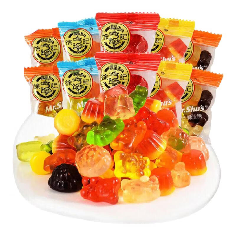 徐福记 新年糖 多口味什锦糖 喜糖桶 软糖果酥心糖橡皮糖送礼品福利年货 【1斤】果汁橡皮糖（混搭）500g