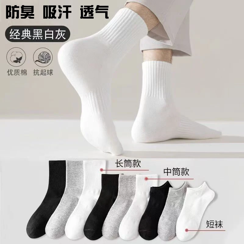 【新疆棉】四季袜男女短中长筒纯色棉袜吸汗透气防臭白色运动袜 新疆棉【短筒】5白 均码 (36-44)