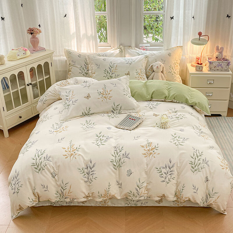 水星系列家纺家纺四件套纯棉儿童卡通床单被套三件套加厚床笠款床上用品四件套 香草之恋 1.8 床单款 四件套-被套180*200