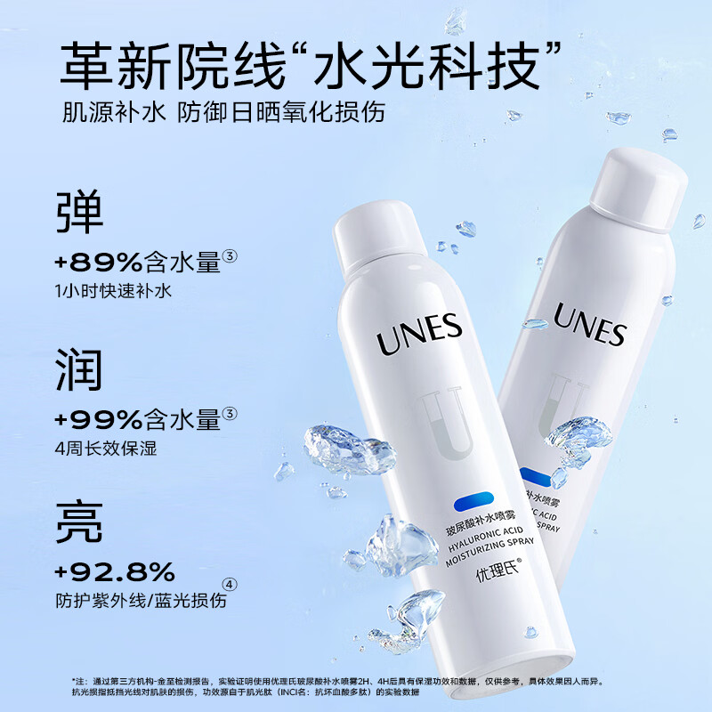 UNES优理氏玻尿酸补水喷雾长效保湿锁水修护妆前化妆湿敷爽肤水学生 玻尿酸补水喷雾200ml【两瓶】