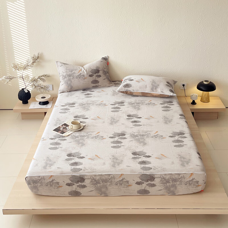 ROLAND LIVE全棉A类提花双层纱单床笠正反两用单双人床床笠单件床垫保护套 CW 全棉双层纱单床笠-荷芷 单床笠90*200cm+15cm