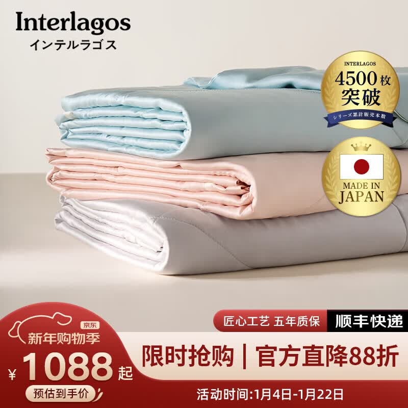 Interlagos日本进口蚕丝被100%双宫茧6A级桑蚕长丝A类可水洗空调被夏凉被 银灰色 220*240cm