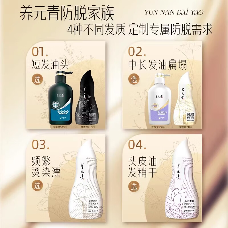 云南白药养元青洗发乳控油健发强韧防脱发清爽强根健发洗头膏洗发露500ml 【短发油头】控油止痒500ml