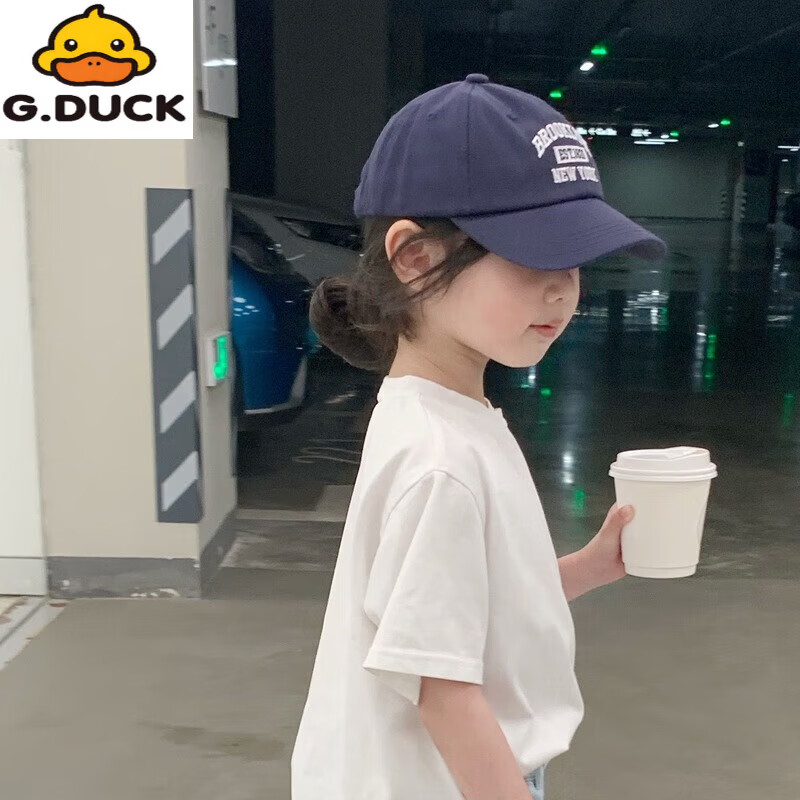 G.duck棒球帽子春秋季字母刺绣男女孩2024新夏天防晒宝宝遮阳儿童鸭舌帽 藏青 3-12岁 x 建议头围46-54cm(可调