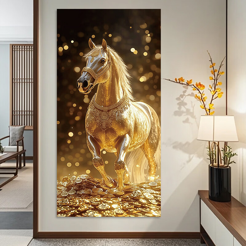 新年紫气东来马到成功吉祥装饰画玄关卧室客厅电视柜商铺百搭画 一马当先 宽100cm-高200cm