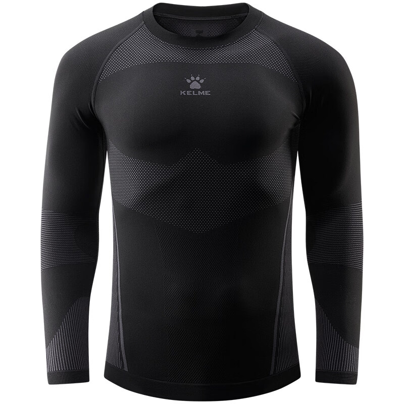 卡尔美（KELME）运动速干衣男女秋冬季户外滑雪排汗透气压缩裤打底保暖内衣 【男】玛瑙黑-上衣 M