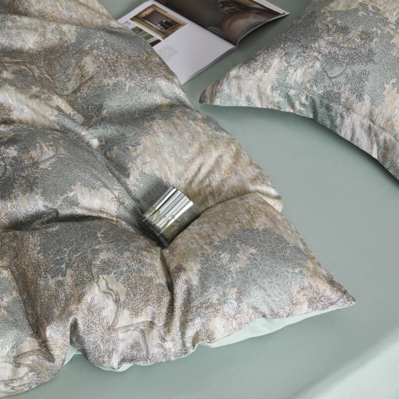 水星家纺床上四件套60支新疆长绒棉贡缎纯棉轻奢床单被套床上用品 枕畔森光 床单款 2.0m四件套