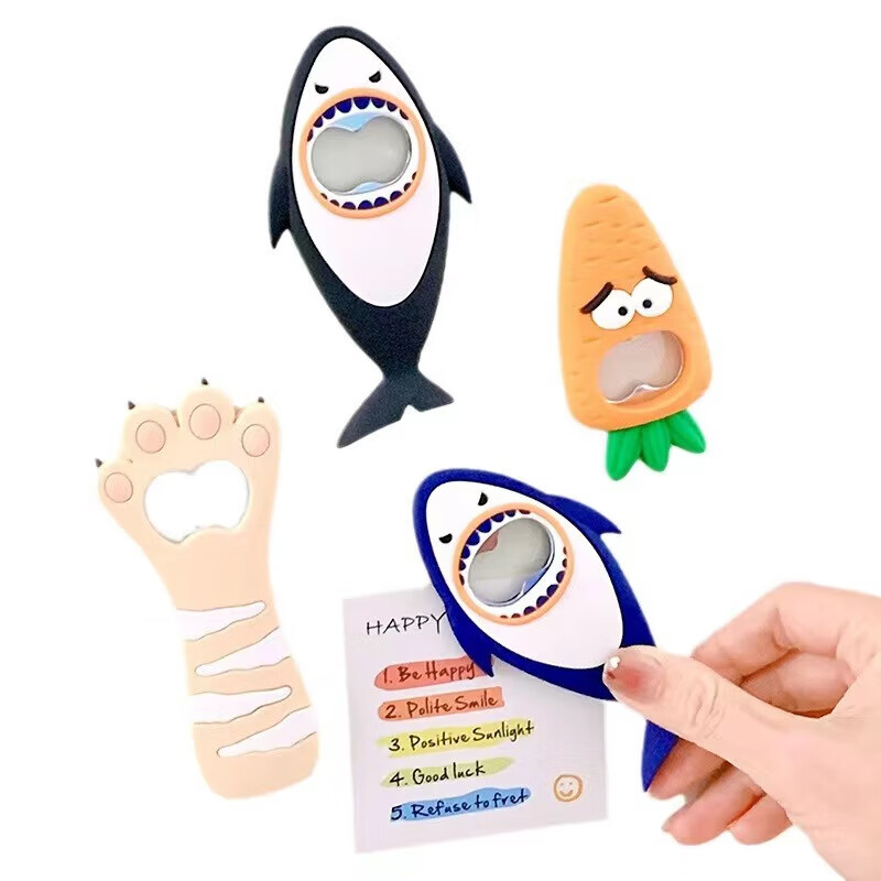 卡通猫爪开瓶器啤酒起子启瓶器胖爪子PVC磁吸冰箱贴l来图打样批量 橙色 蓝鲨鱼