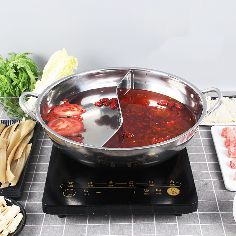 EWIWE不锈钢涮锅火锅家用双耳带盖简单汤锅大容量鸳鸯电磁炉煤气炉 鸳鸯锅/大容量/全不锈钢材质 28cm