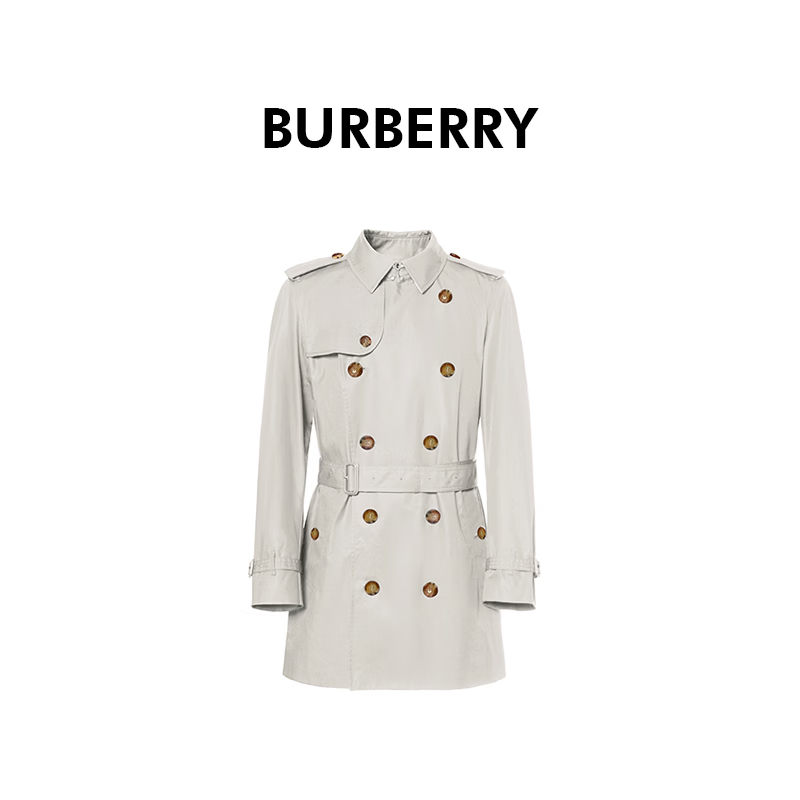 BURBERRY巴宝莉新款男士白色棉质饰系带双排扣翻领风衣80842141 52 父亲节