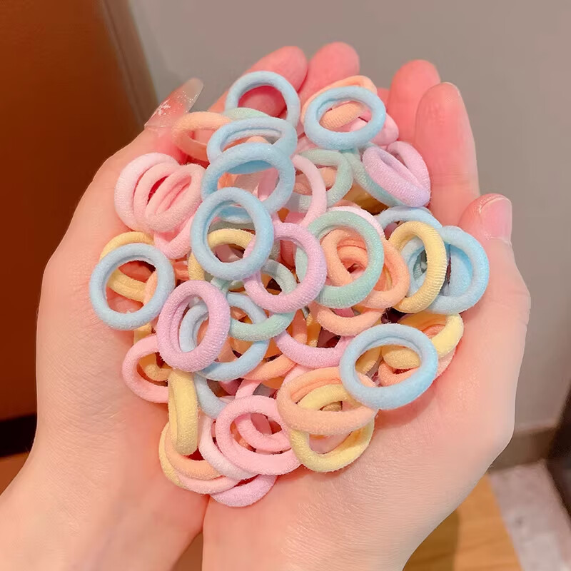 唐芙妮儿童不伤发毛巾圈小女孩拇指橡皮筋女扎头发圈高弹力宝宝头绳发饰 炫彩色 【100根左右】