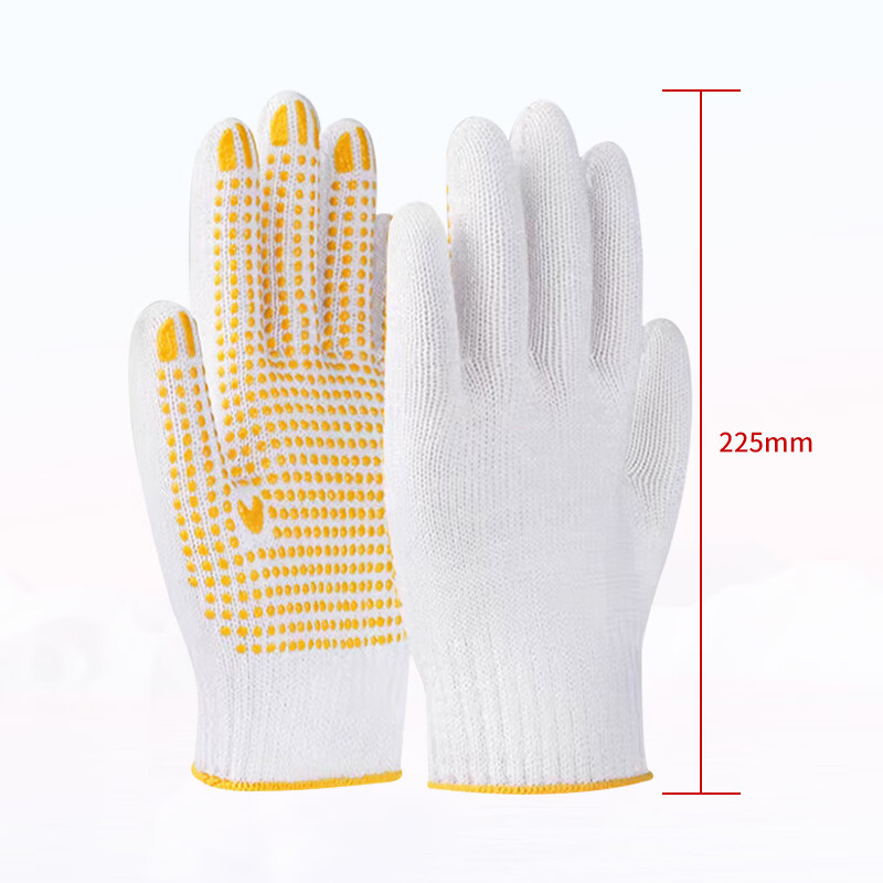 天强劳保点胶线手套 点胶耐磨防滑棉纱线手套工地工厂作业手套 黄色点胶 600g黄色点胶【防滑耐磨】60双