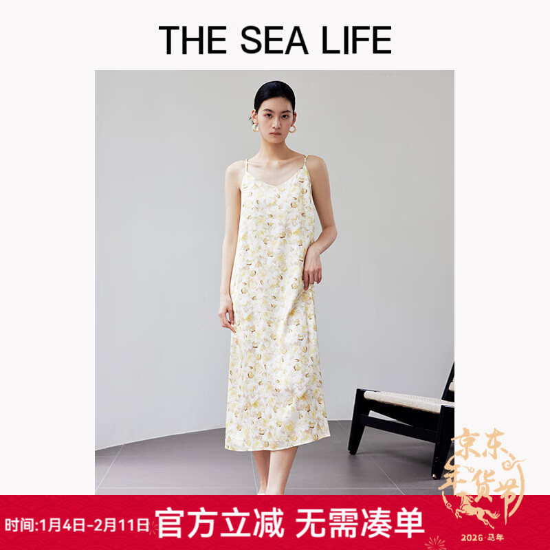 THE SEA LIFE【醋纖】吊帶裙歐海一生 浪漫碎花連衣裙女2025秋吊帶裙B1123 櫻草黃 S
