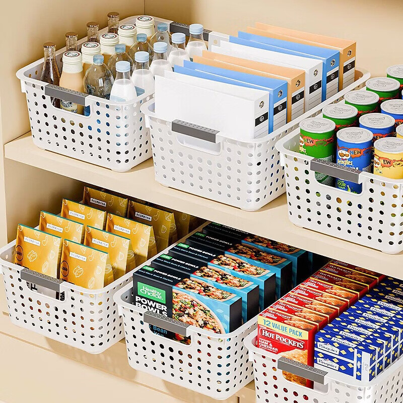 稻草熊收纳篮家用带盖奶油风手提收纳箱玩具零食收纳杂物整理箱组合装 象牙白收纳筐5个