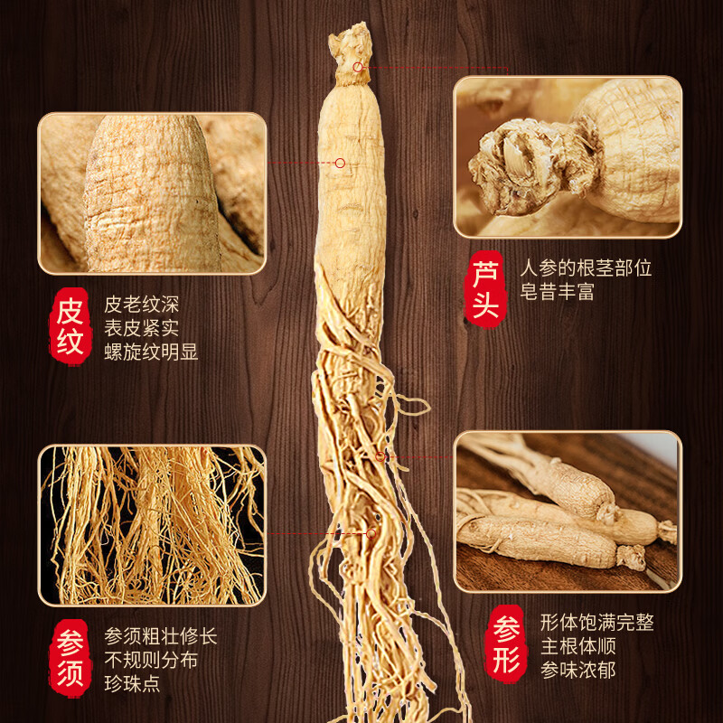 长白山人参精选全须干人参生晒参礼袋装 煲汤泡水泡酒节日健康礼品 全须生晒参 20g*4盒 赠2个礼袋