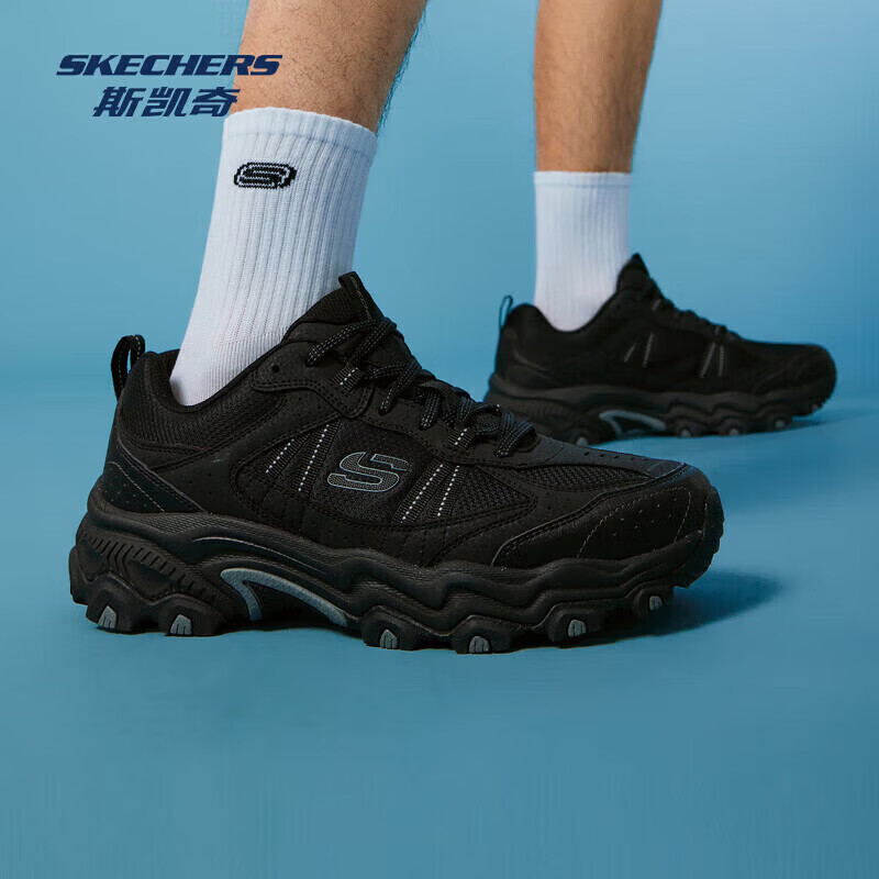 斯凯奇（Skechers）云野 | 徒步鞋户外男女款抓地防护耐磨网布透气 男款-全黑色/BBK 42