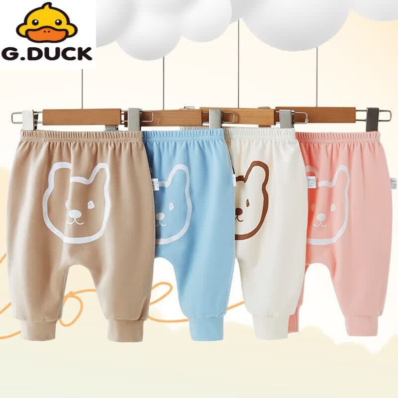 G.duck婴儿裤子春秋季纯棉外穿男童大屁屁裤女宝宝大PP裤婴幼儿秋装长裤 卡其熊头 90cm