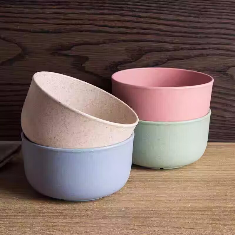 小麦秸秆碗米饭碗成人儿童学生碗防摔环保家用盘子小麦碗 蓝色 11cm