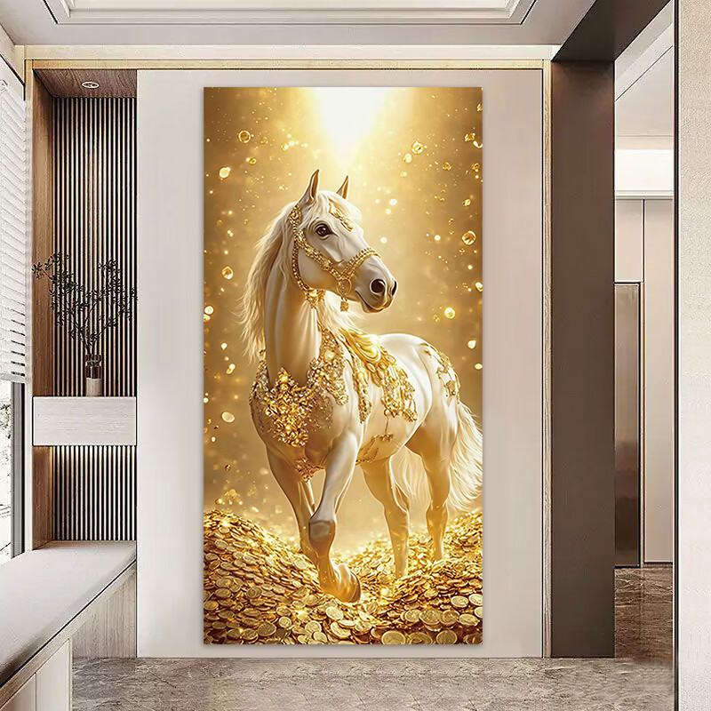 新年紫气东来马到成功吉祥装饰画玄关卧室客厅电视柜商铺百搭画 一马当先 宽100cm-高200cm