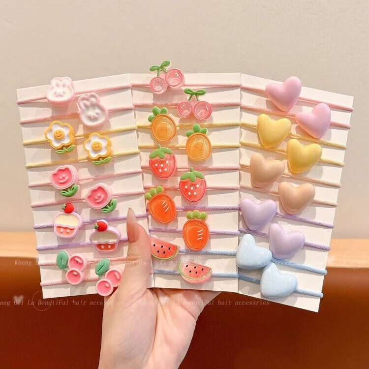 【工厂发货】儿童可爱卡通头圈发绳女童扎头发头绳小女孩高弹力橡 水果组合