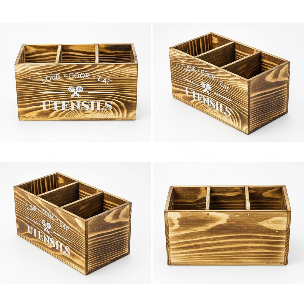 欧式刀叉收纳盒 家用厨房分格分类木质整理盒 筷子勺子餐具置物架 灰色(长30CM,宽12CM,高17CM)