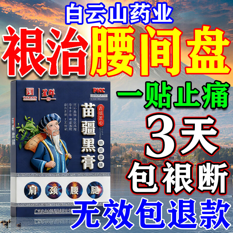 南京同仁堂腰椎间盘突出最好的膏药贴专用腰肌劳损压迫神经腰疼屁股疼腿麻木 特效1盒【一盒10贴】白云山腰贴 京东白云山腰椎贴真疏服老黑膏