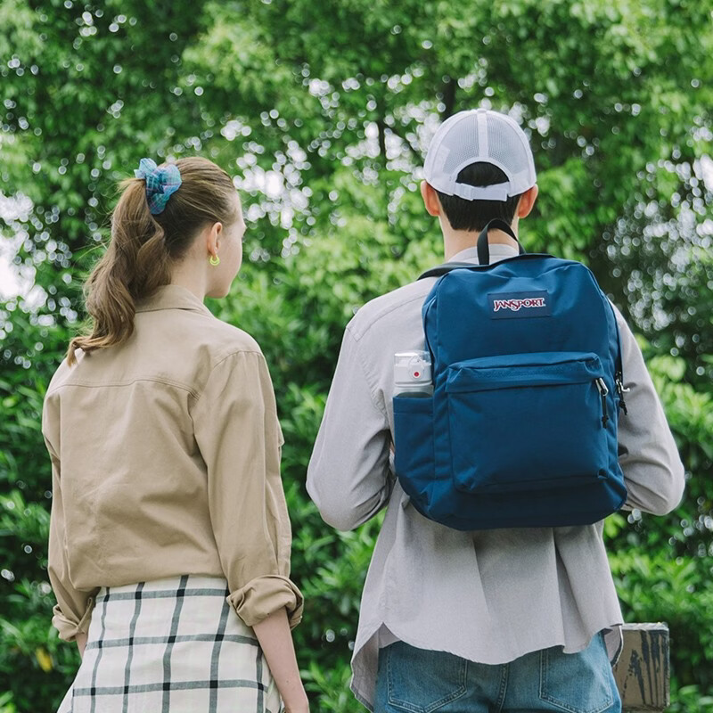 JANSPORT杰斯伯双肩包女学生旅行包26L旅行轻便透气书包男背包 4QUT003 海军蓝/藏青色-侧边袋