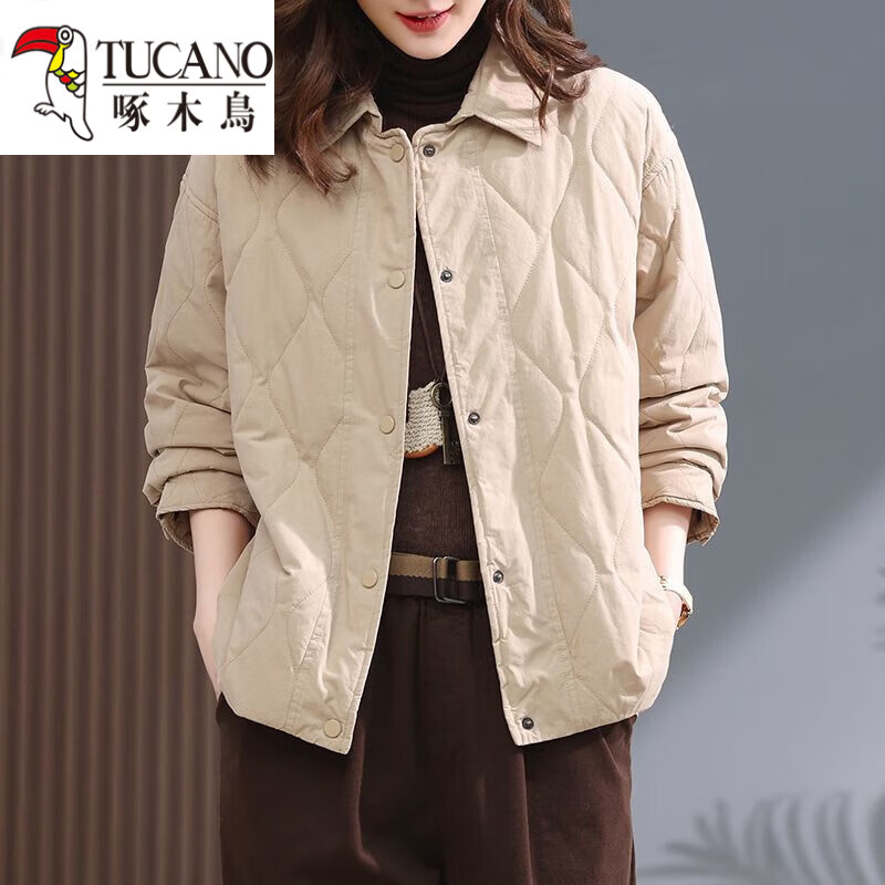 啄木鸟（TUCANO）纯色短款棉衣女2025秋冬新款气质文艺轻薄款棉袄休闲棉服夹棉外套 黄色 【616款面料】 2XL 【建议105-120斤】