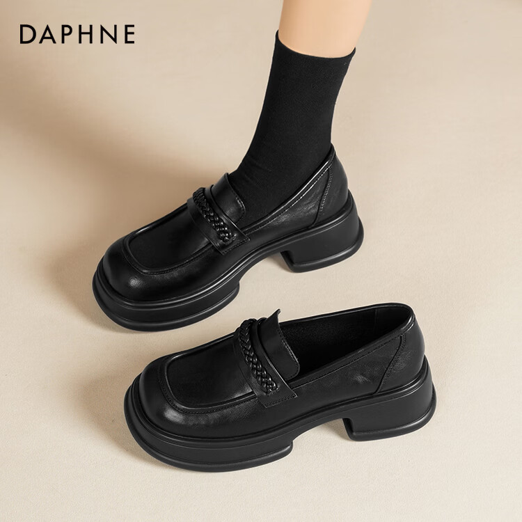 DAPHNE达芙妮达芙妮软底乐福鞋2026新款秋季哑光英伦风轻奢时尚百搭jk皮鞋QJ1 哑光黑【5cm跟高】 37