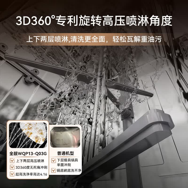全靓【5D强效烘干 无水珠】家用嵌入式洗碗机免水洗消毒 全腔304内胆 UV臭氧杀菌7天存储长效干爽无霉 无菌0残水|黑色