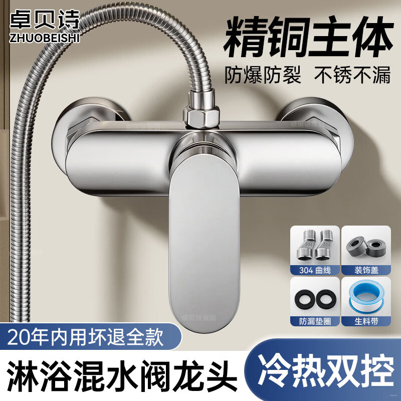 卓贝诗 淋浴混水阀水龙头无顶喷简易花洒套装浴室冷热水龙头花洒二合一 银色单混水阀龙头