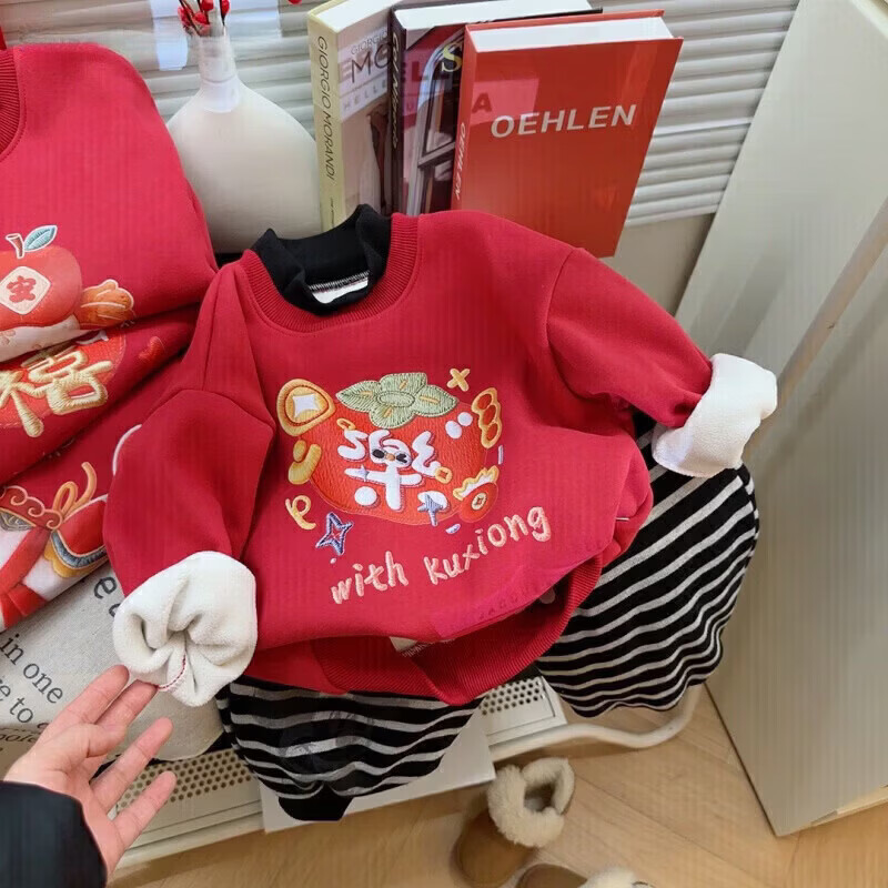 小猪班纳（PEPCO）冬季女童裤子新款洋气休闲刺绣加绒加厚宝宝阔腿保暖长裤儿童卫裤 马年卫衣-马上平安 【加绒】 110 【建议身高95-105】