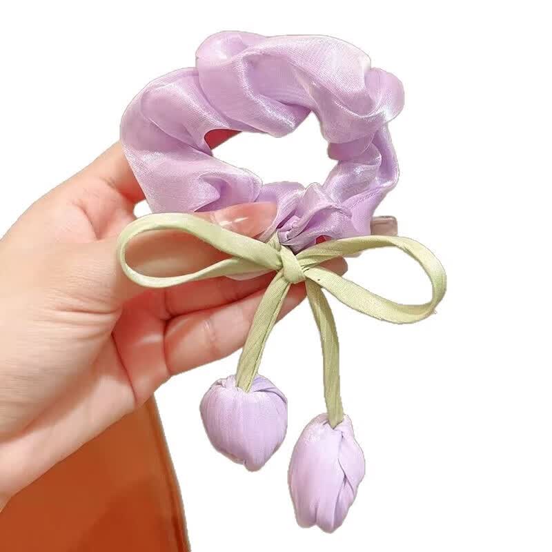 【精选品质】公主韩系郁金香发圈花朵大肠发圈女发绳头绳氛围感头 2 紫色