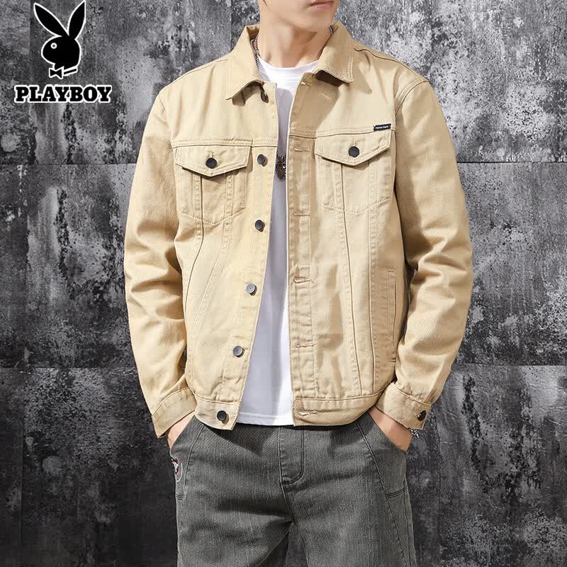 花花公子（PLAYBOY）牛仔外套男生2026春秋新款抗皱休闲上衣服宽松翻领外搭夹克