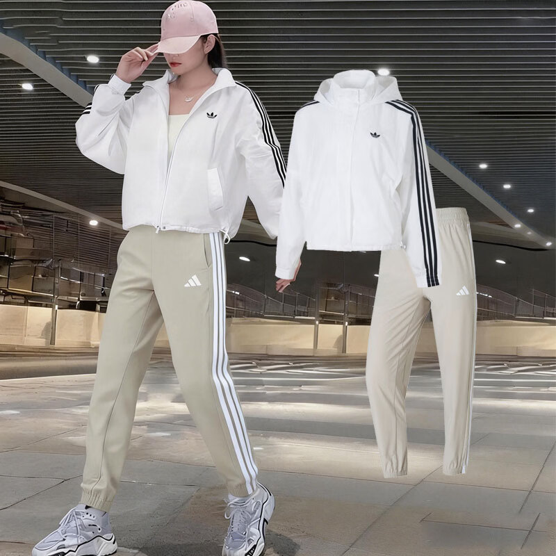 阿迪达斯（adidas）女装运动套装25冬款休闲梭织防风夹克外套收口长裤两件套 梭织夹克套装/新到 L/170