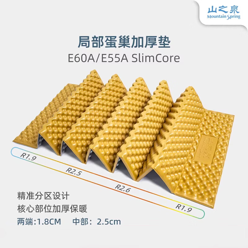 山之泉（Mountain Spring）E60A升级蛋巢垫加厚帐篷防潮垫户外便携折叠坐垫防湿地垫子 【E60ASlimCore】焦糖黄
