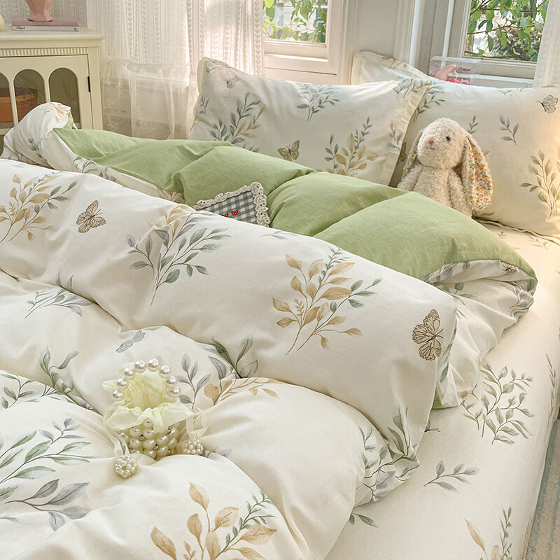 水星系列家纺家纺四件套纯棉儿童卡通床单被套三件套加厚床笠款床上用品四件套 香草之恋 1.8 床单款 四件套-被套180*200