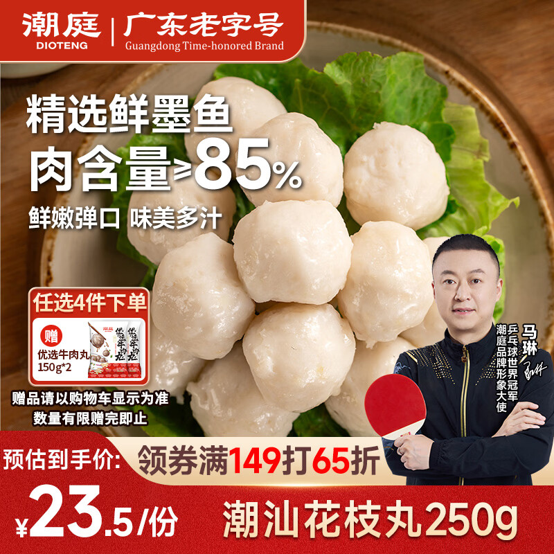 潮庭正宗潮汕花枝丸250g墨鱼墨斗丸 火锅食材生鲜烧烤关东煮早餐