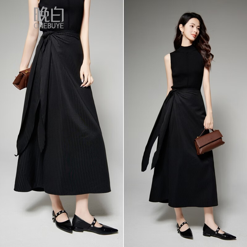 晚白【断码清仓】2026年春款经典条纹半裙高腰显瘦气质优雅直筒长裙 条纹 L