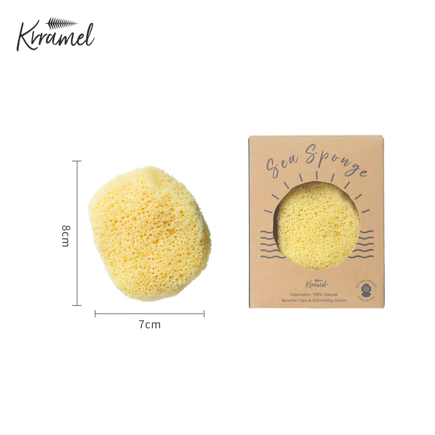 KRRAMEL洗脸神器希腊天然洗脸海绵洁面扑敏感肌专用清洁不伤肤 天然象耳海绵 7-8CM 【卸妆、局部清洁】 单件装