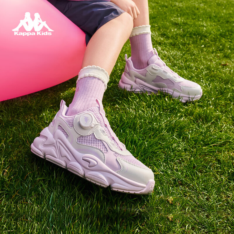 卡帕（Kappa）童鞋女童跑步鞋春季新款减震轻便运动鞋旋钮扣中大童休闲女生鞋子 雪青紫/白藤紫 34