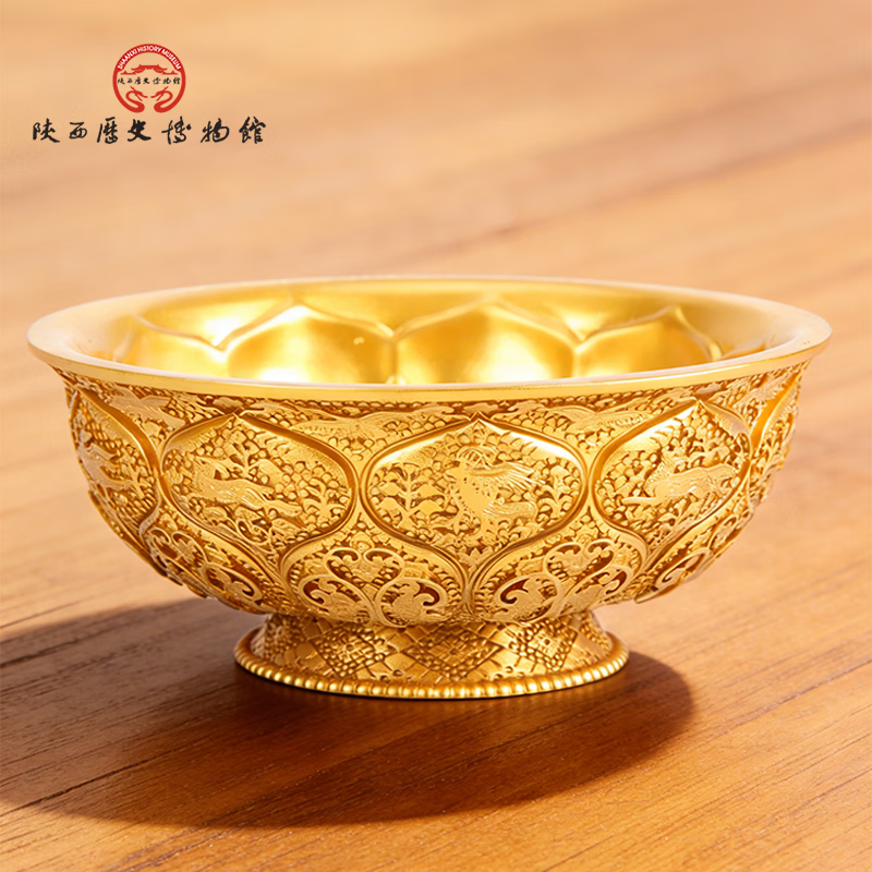 陕西歴史博物館陕西历史博物馆文创鸳鸯莲瓣纹金饭碗立体摆件礼物礼盒装 国宝摆件·金饭碗