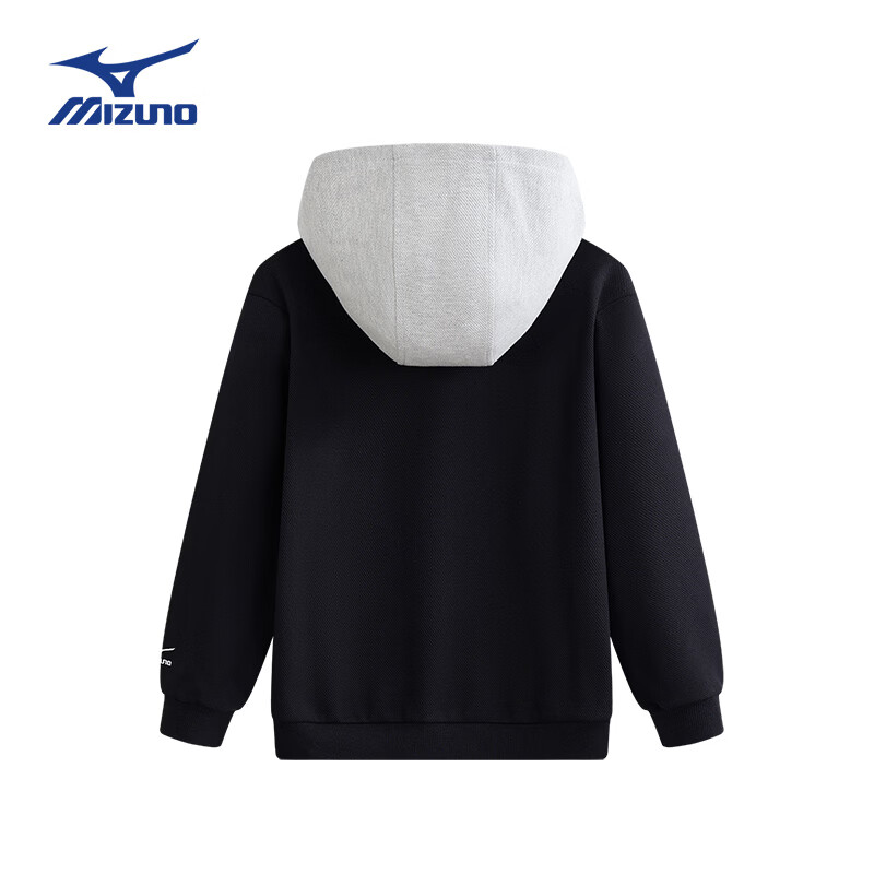 美津浓(MIZUNO)儿童卫衣连帽套头假两件时尚春秋百搭简约男女中大童 黑色 140 cm (建议身高135-145cm)