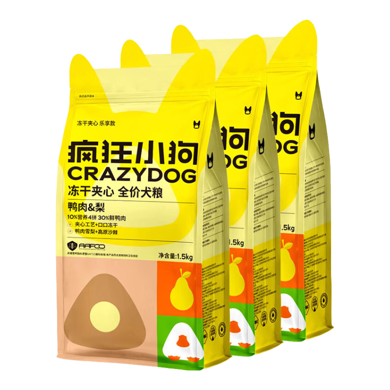 瘋狂小狗小耳朵鴨肉梨夾心狗糧寵物泰迪比熊金毛小中大型犬幼犬成犬專用 【升級凍干】鴨肉&梨夾心糧4.5kg