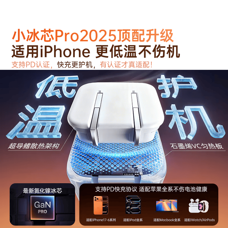 Viken【低温快充丨不伤机】适配苹果17/16/15充电器头45w适配iPhone17pro/promax/16/15氮化镓快充套装 适配苹果45W氮化镓单头+1米双C线丨动态调节功率